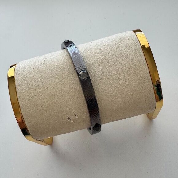 Givenchy Bracelet Black Crystal Rhinestone Round Diamond Shape Gunmetal Cuff - Picture 4 of 5